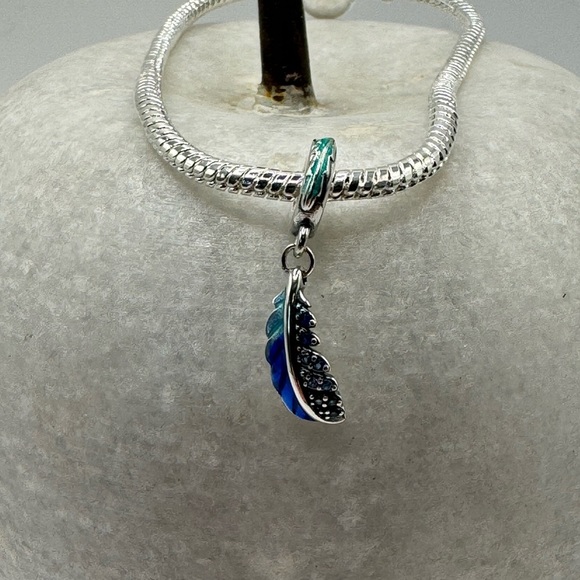 Genuine 925 Sterling Silver Enameled Feather Charm - Picture 3 of 8
